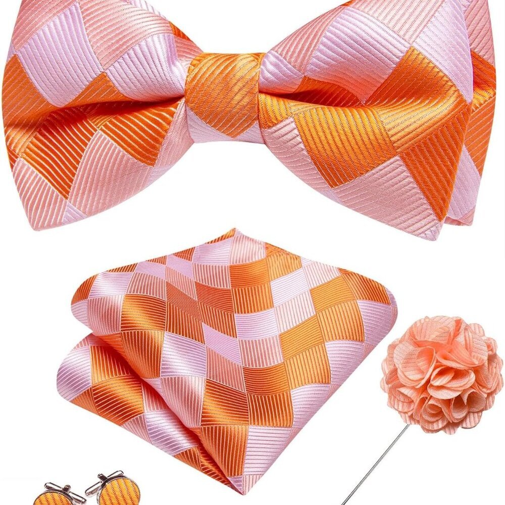 Mens Bow Tie Set Paisley Coloful Pre-tied Bowties Adjustable with Handkerchief C